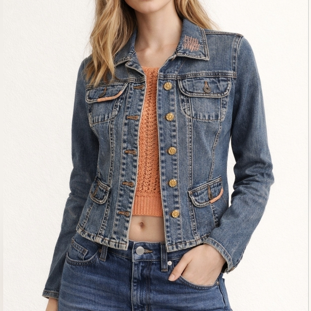 BISOU BISOU Embellished Cropped Denim Jean Jacket